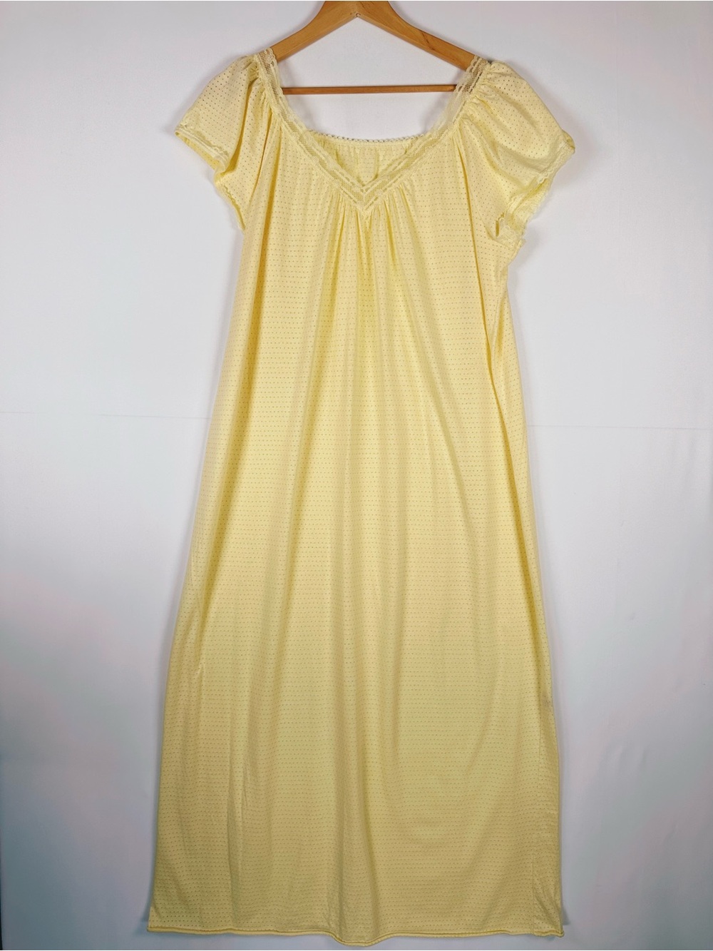 Kayanna Cotton Blend Nightgown Yellow Lace Trim Maxi L Cottagecore Grandmacore